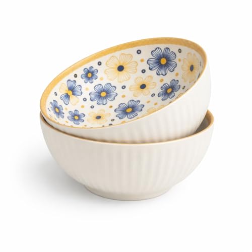 Image of Bohemian Porcelain Bowls Set of 2 | 300 ml Microwave & Dishwasher Safe | Designer Soup, Cereal & Snack Bowls