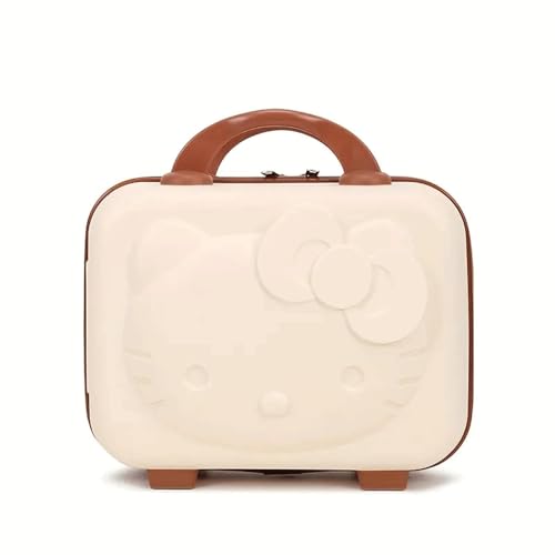Image of Zinnia Traveling Hand Bag for Men & Women Luggage, Hard Case Silicon Handle Mini Suitcase Vanity Bag for Women, Girls & Men (Kitty Cream)