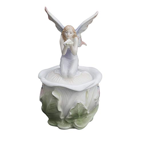US 6.25 Inch Glazed Porcelain Fairy on Lid of Calla