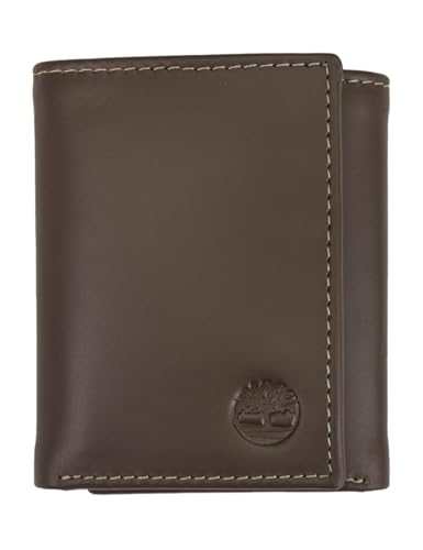 Timberland Men's Leather Trifold Wallet With Id Window, Brown (Hunter), One Size