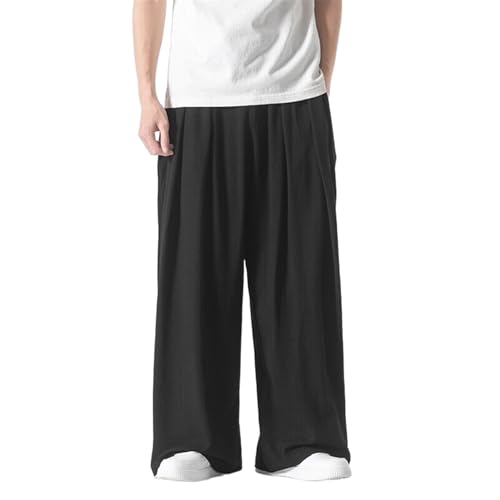 Pantalon lin homme ete style chinois ample droit decontracte