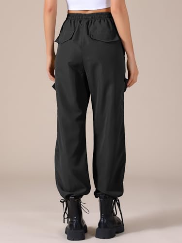 Allegra K Women's Cargo Pants with Pockets Lightweight High Waist Elastic Drawstring Casual Trousers4
