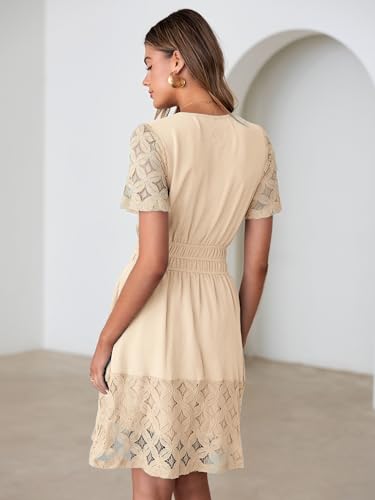 Image of Simplee Womens Boho Summer Dresses Casual Wedding Guest V Neck Short Sleeve Empire Waist A Line Tiered Mini Dress