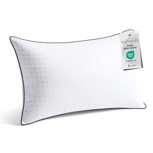 JOLLYVOGUE Standard Size Bed Pillow 1-Pack Single Pillow for Sleeping Breathable and Supportive with Down Alternative Fill Hotel Collection Pillow for Side Back and Stomach Sleepers