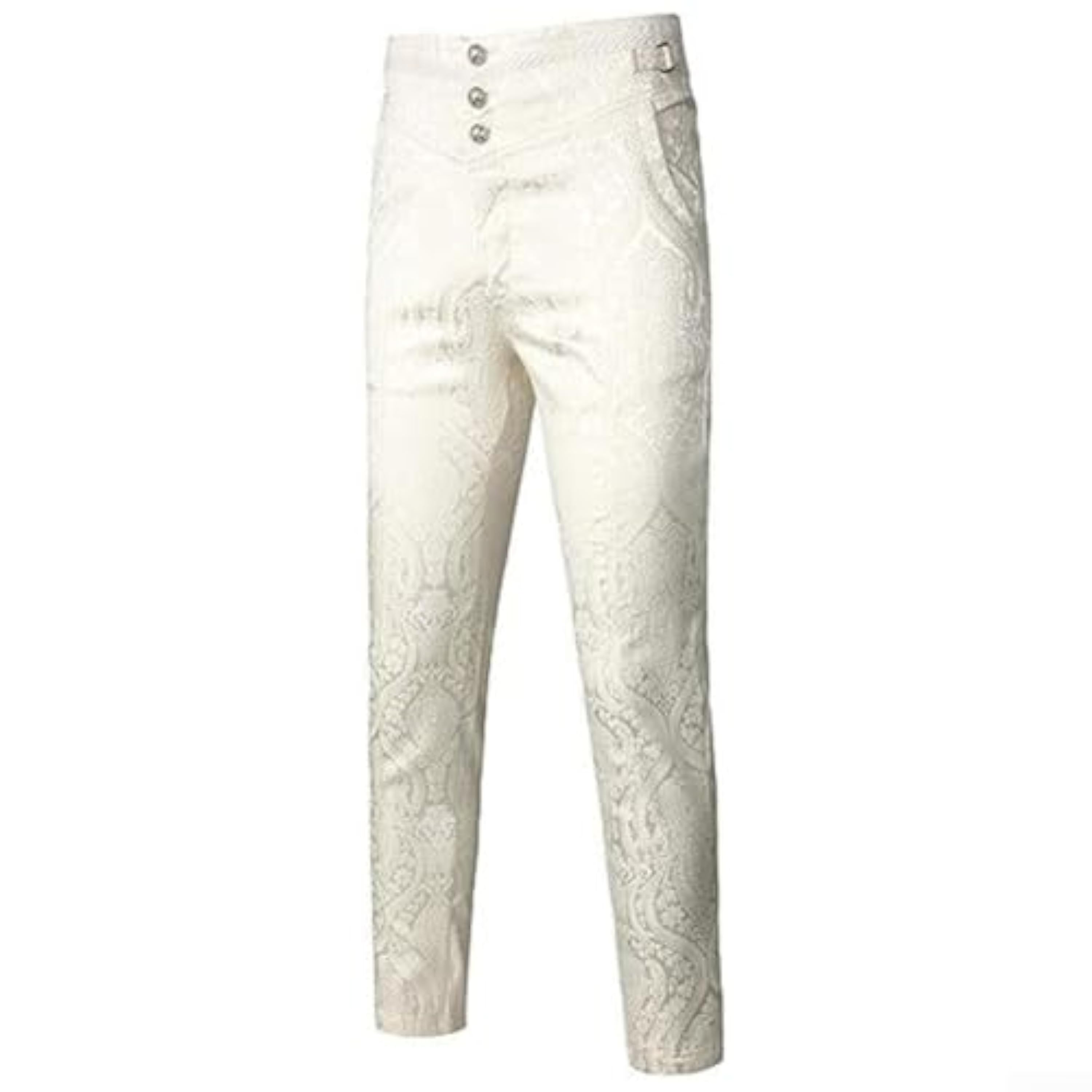 Pantalones de disfraz gótico steampunk victoriano vintage para hombre, pantalones de cintura alta de poliéster sólido para uso casual en otoño, primavera y verano, color negro (L, blanco)