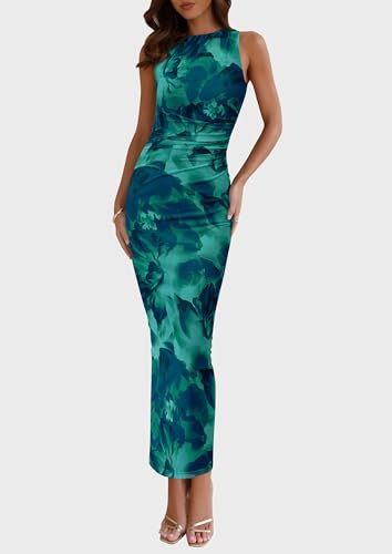 PRETTYGARDEN Wedding Guest Dresses for Women 2025 Summer Spring Floral Bodycon Sleeveless Mesh Maxi Long Dress3