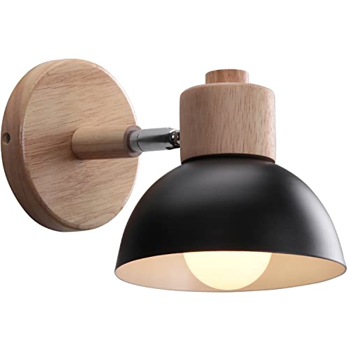 WOTTES Wandlampe Retro Holz E27 Wandbeleuchtung Vintage Innen Wandleuchte Moderne Wandlicht Wandstrahler Industrial Wall Lamp für Wohnzimmer Korridor Treppen Schlafzimmer (1 Stück, Schwarz)