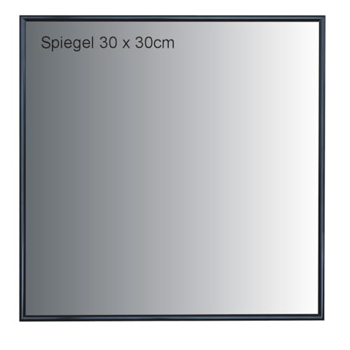 Spiegel 30x30cm im ALU Rahmen Schwarz, Echtglas, Wandspiegel, ideal für Bad, Büro, Praxis, Wohnmobil u.a.