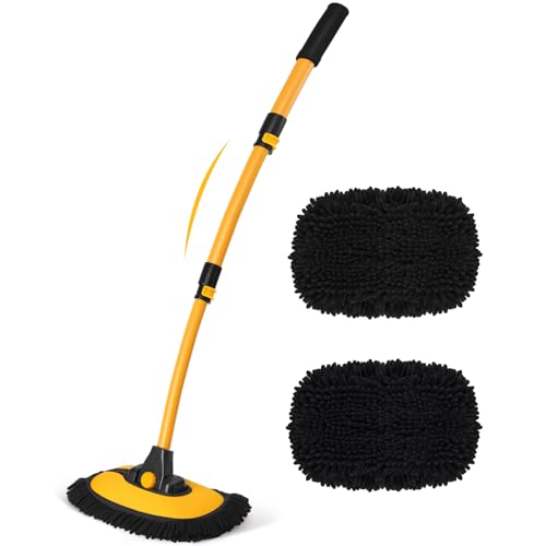 Car Wash Brush with Long Handle - 15Curved Car Brushes for Washing Exterior Microfiber Cleaning Brush Scratch-Free 43 Washing Mop with 2 Heads Wash Equipment for RV Truck Boat SUV