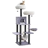 Catry Bradbury 7-Level 62.5” Modern Cat Tree with Replaceable Scratching Posts,Big Condo,Two Washable Beds, Two Hammocks,Quick Assembly, for Multi-Cat Homes(Cloud Gray)