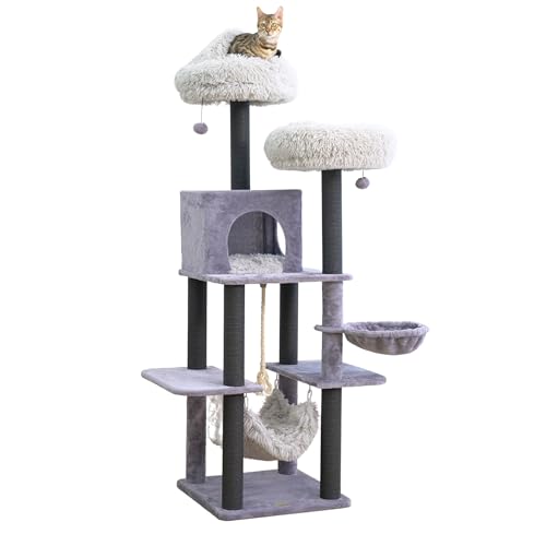Árbol para gatos grande 7 niveles con condo y camas gris miniatura 1
