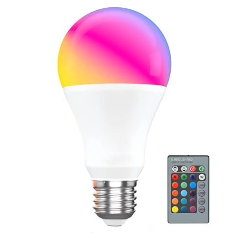 YKNAWOIR RGB Color Changing Light Bulb with Remote Control, RGBW LED Light Bulb A19 E27 White 5W 12 Color Choices Multicolor Dimmable Flood Light Bulb for Party Bedroom Home