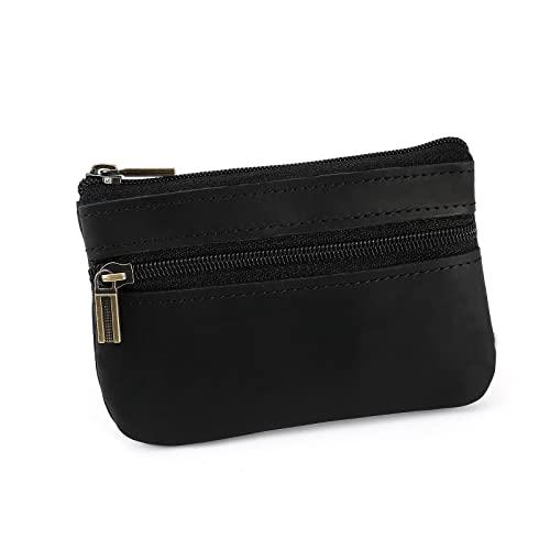 Image of Coin Purse for Men,Coin Pouch with Zipper for Men Women,Genuine Leather Mini Coin Pocket Pouch Change Holder Mens Tray Purses Coin Purse Cash Change Wallet Key Holder Money Pouch