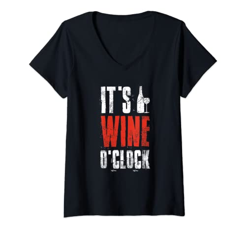 Donna It's Wine O'Clock | Bicchiere da vino bianco rosso | Amante del vino Maglietta con Collo a V