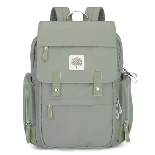 Parker Baby Diaper Backpack - Large Diaper Bag with Insulated Pockets Stroller Straps and Changing Pad -Birch Bag - Sage Green