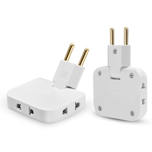 2 PCS Multiprise Plate Derriere Meuble avec 3 Prises, Prise Multiple Plate avec Connexion Pivotante 180º, Prise Plate 16A/250V