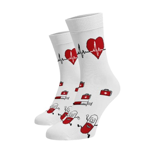 BENAMI | Lustige Socken mit Krankenhaus-Muster | Baumwoll-Hochsocken für Damen und Herren