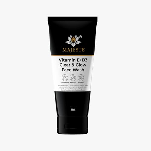 Image of E + B3 Clear & Glow Face Wash with Niacinamide, Vitamin E, 2% Salicylic & Glycolic Acid for Acne Control & Bright Radiant Skin | 100ml