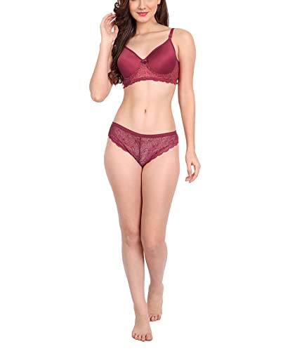 Image of FIMS - Fashion is my style Women Cotton Floral Lace Padded, Non-Wired, Full Coverage, Seamless Bra Panty Set, Multicolor, Lingerie Set