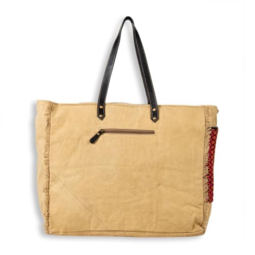 Image of Myra Bag Weekender Bag for Women - Western Upcycled Canvas & Leather Shoulder Bag Sundown River