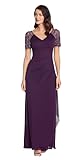 Xscape Women's Long V-Neck Beaded Detail Jersey Dress (Reg and Petite), Plum, 14