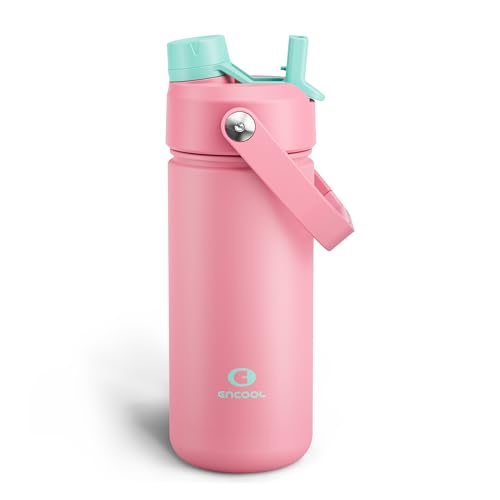 Image of ENCOOL Insulated Water Bottle with Straw Stainless Steel Water Bottle, Leak-Proof, BPA-Free, Double Wall Vacuum Keeps Cold for 24 Hours for Sports, Travel, School (18 oz, Tulip)