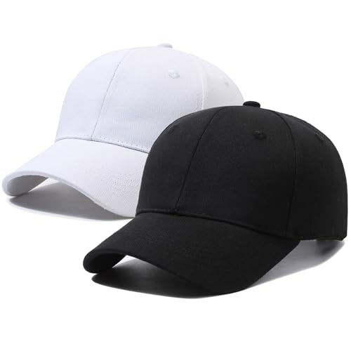 UILYNIU 2 Pcs Blanch Noir Casquette Homme Femme Casquettes de Baseball Casquettes de Coton Chapeau de Soleil Casquette Noir Réglable Baseball Cap Chapeau pour...