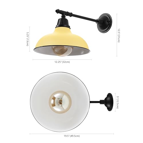 Image of JONATHAN Y Wallace 1-Light Outdoor 12.25 inch Wall Sconce, Matte Yellow /Black | Industrial Farmhouse Metal Gooseneck Barn Light, Victorian Arm, Wet Rated, Bowl Shade, LED Bulb Included, Vintage Porch Lamp