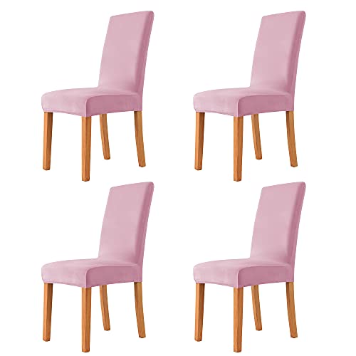 Milaran Velvet Chair Covers For Dining Room, Soft Stretch Seat Slipcover, Washable Removable Parsons Chair Protector, Set Of 4, Baby Pink #TOP12