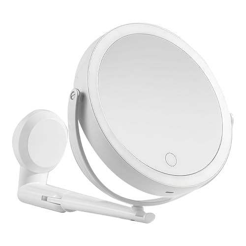 Specchio ingranditore con ventosa, specchio cosmetico a 3 livelli con illuminazione a parete, specchio per il trucco con illuminazione e specchio cosmetico, girevole a 360 gradi per il bagno