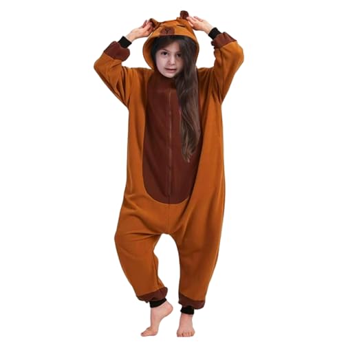 Capybara Onesie Kids Cartoon quente Capybara pijama com capuz esponjoso bonito pijama para festas temáticas, roupa casual para casas, 110 cm