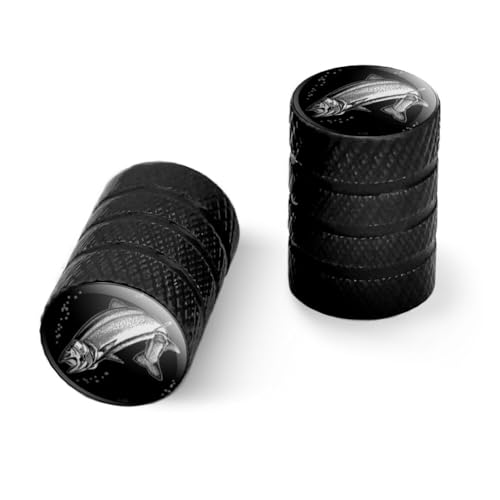Rainbow Trout Illustration Motorcycle Bicycle Bike Tire Rim Wheel Aluminum Valve Stem Caps - Black