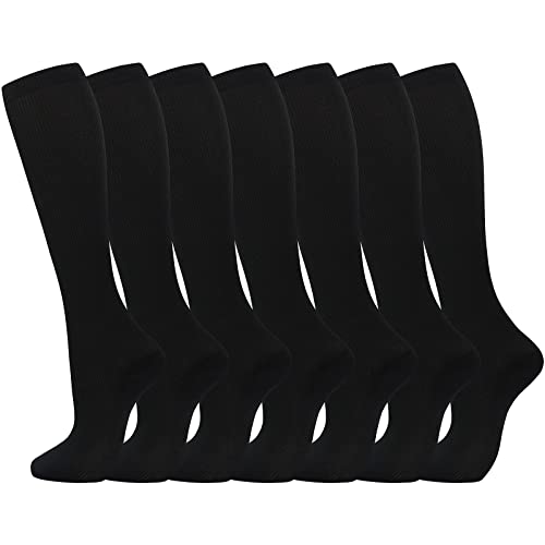 Generisch Calcetines de compresión 7 pares para mujeres hombres circulación, calcetines de rodilla son el mejor soporte para correr deportivo ciclismo medias negras, Negro , XXL