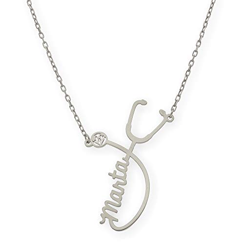 Silver & Steel Colgante Fonendoscopio Nombre Personalizado (Plata)