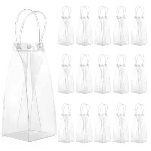 BESPORTBLE Paquete de 15 Bolsas Transparentes Asas, Reutilizables y Cómodas para Llevar, Tamaño Vertical 10X25X10 CM, para Celebraciones y Detalles