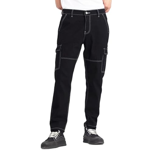 Image of SNITCH Black Regular Fit Cotton Cargo Jeans