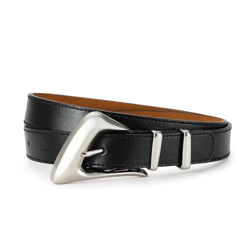 AI DEEBLUE Black Belt for Women Silver Buckle Black Belt Waist Belt for Dresses Jeans