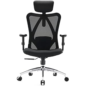 SIHOO M18 Ergonomic Office Chair, Desk Chair, with Lumbar Support for Headrest and Adjustable Armrest, High Mesh Backrest, Maximum Load 150 kg (Black)