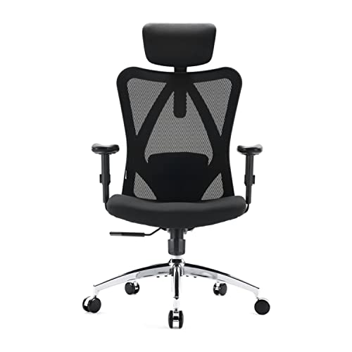 SIHOO M18 Ergonomic Office Chair, Desk Chair, with Lumbar Support for Headrest and Adjustable Armrest, High Mesh Backrest, Maximum Load 150 kg (Black)
