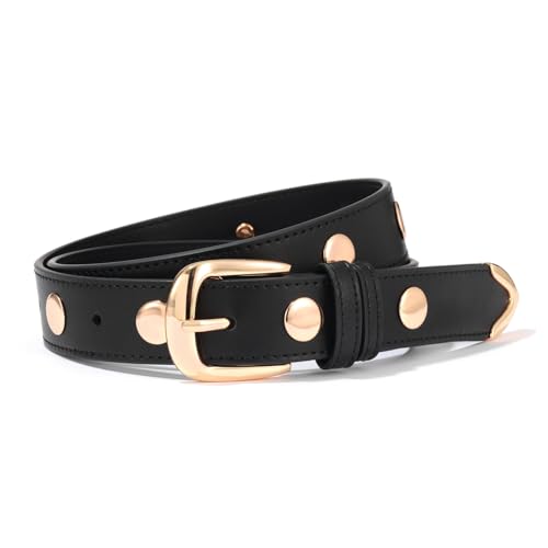 Studded Belt for Womens Leather Belts for Jeans Dress Thin Ladies Punk Gothic Waist Belt Vintage