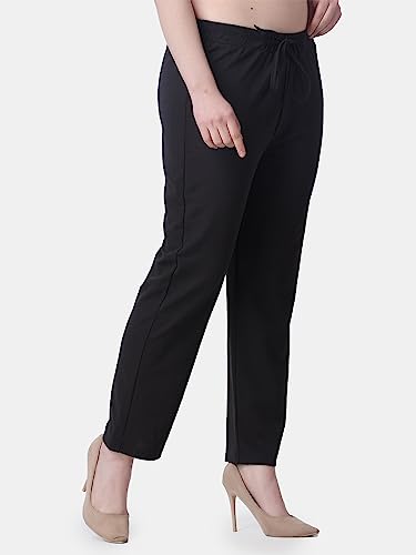 Image of POPWINGS Casual Solid Trousers for Women || Straigh Leg Plain Women Trousers for Summer || Pull On Trousers for Women || Regular Fit Trousers for Women