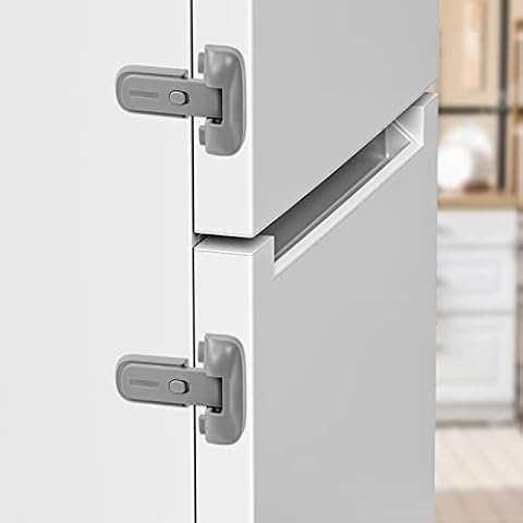 VSTM 2 Pack Fridge Locks for Kids and Toddlers, Child Proof Refrigerator Lock, Baby Safety Freezer Latch Lock Apply to Max 1"(25mm) Sealing Strip, Automatically Lock While Closing The Door(Grey) Cover