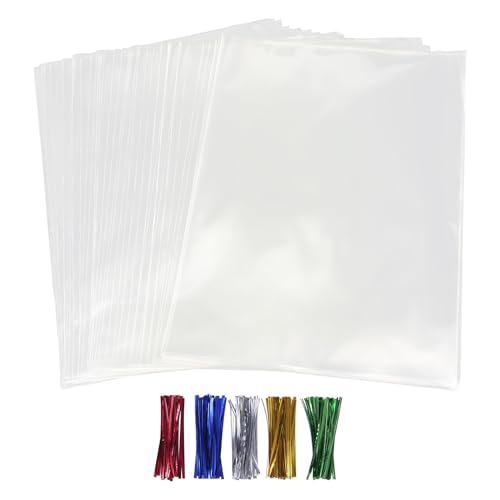 50Pcs Cellophane Bags Cello Cellophane Treat Bags 8x10 Plastic Gift Bags for Packaging Cookies Pretzel Rod Sandwich Candy Chocolate Clear Party Favor Bags with Ties
