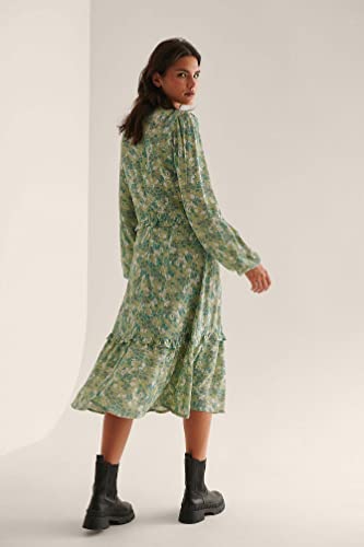 NA-KD Women's Balloon Sleeve Midi Frill Casual Dress, Green Flower, 12 UK - Image 2