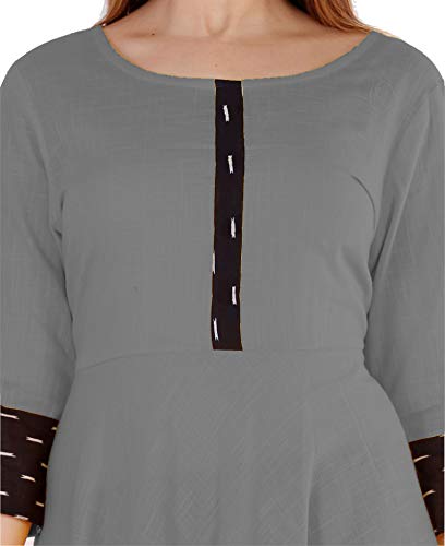 Image of Cotton Plain Black Parinted Lace Border Anarkali Dress Kurtis for Women - Not a Set with Dupatta or Pant