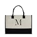[INITIAL - A to Z ] Monogram Tote Bag with 100% Cotton Canvas and a Chic Personalized Monogram (Black Block Letter - M.)