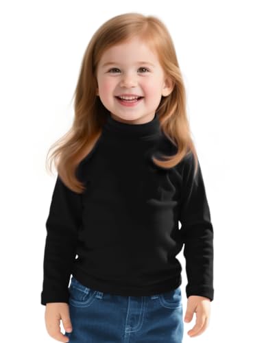 Image of Witwot Toddler Girls Mock Turtleneck Shirts Long Sleeve Thermal T-Shirt | Cotton Girl Soft Basic Pullover Tops Size 18M-5T