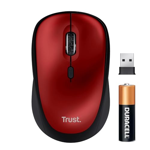 Trust Yvi+ Silent Wireless Mouse, Sustainable Design, 800-1600 DPI, For Left and Right Hand Users, Storable USB Micro Receiver, Quiet Compact Computer Mouse for PC, Laptop, Mac, Home Office - Red