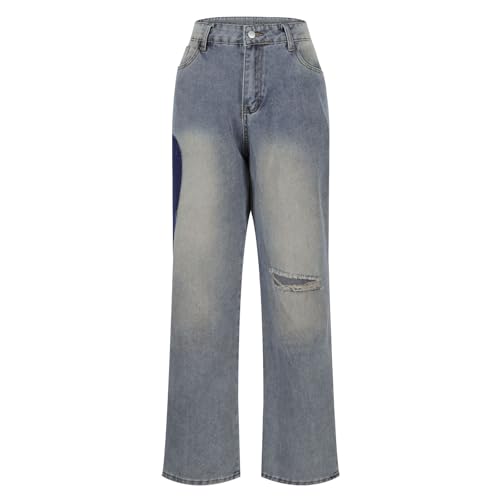 Women's Wide Leg Jeans, High Waisted Trendy Loose Pants, Y2K Teen Girl Casual Washed Heart Shape Denim Pants Pockets3