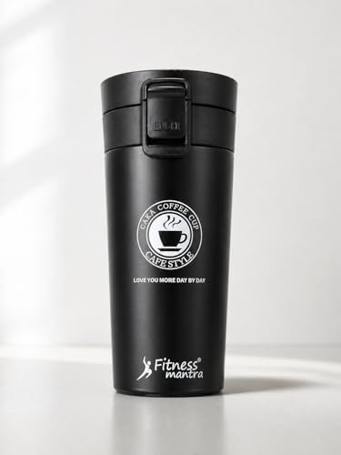 Image of Fitness Mantra Stainless Steel Coffee Mug 380ml | Double Wall Insulated Travel Mug | Leak Proof Lid | Hot & Cold Thermal Cup | Portable & Lightweight for Office, Car & Travel